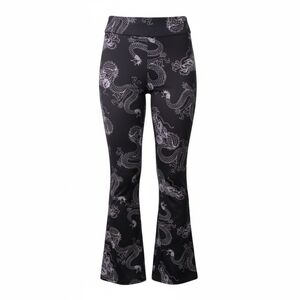Shosho White Dragon Stretch Black Flare Bell Bottom Leggings Goth Grunge Pants L
